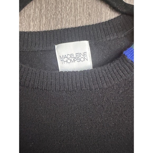 Madeleine Thompson Black‎ Cashmere Sweater Rainbow Shoulder Detail Size M - Picture 3 of 4